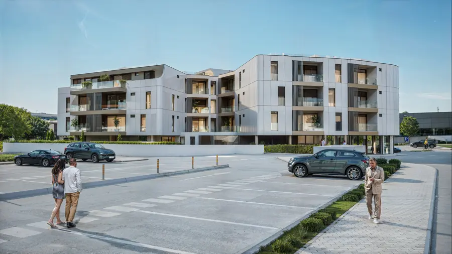 Fachada do Atlantis Residences com linhas curvas e varandas