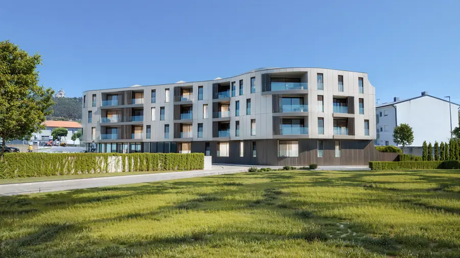 Fachada do Atlantis Residences com linhas curvas e varandas